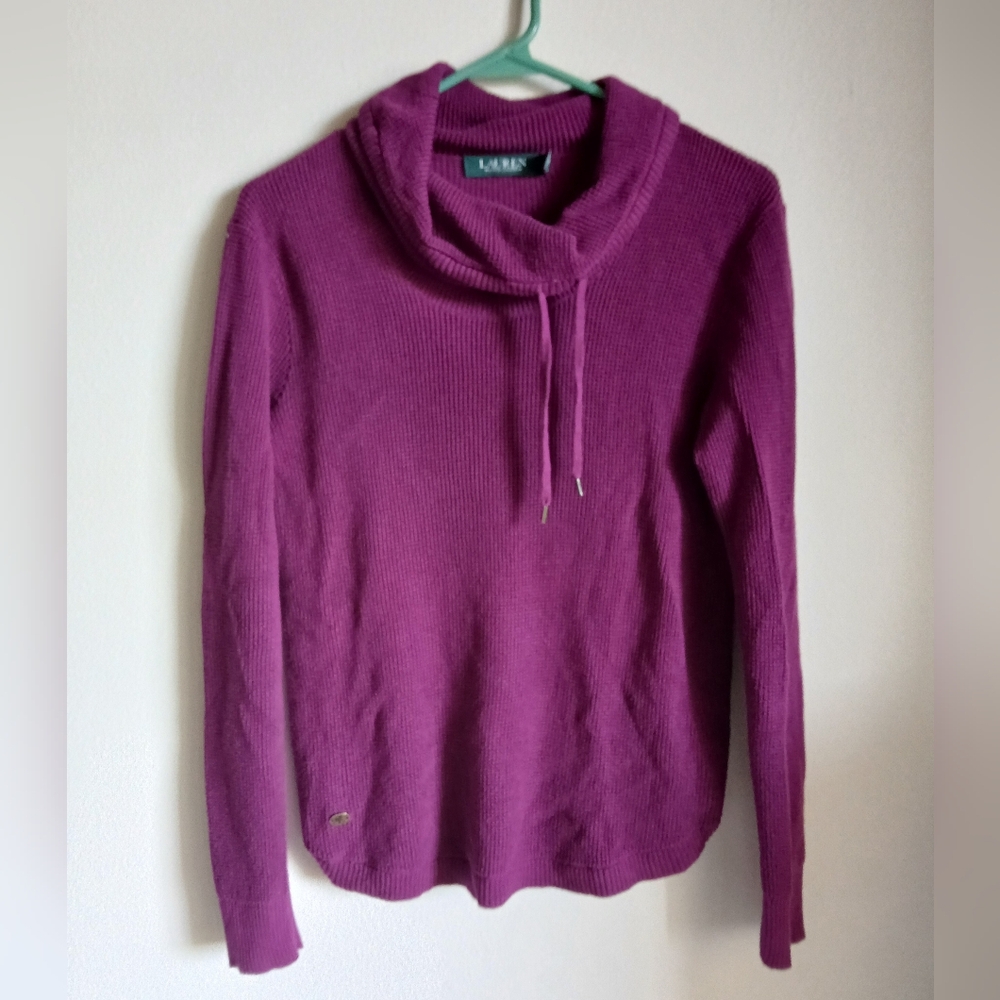 Lauren Ralph Lauren Purple Waffle Knit Cowl Neck Pull Over Size Medium